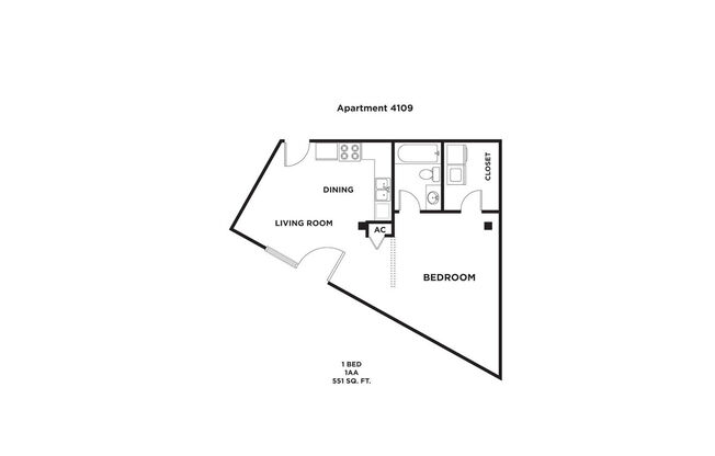 1 bed, 1 bath, 551 sqft, $1,670