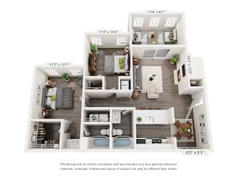 2 beds, 2 baths, 960 sqft, $1,550