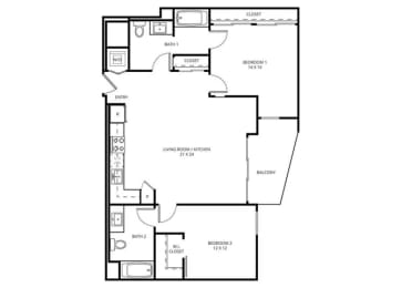 2 beds, 2 baths, 1,124 sqft, $2,999