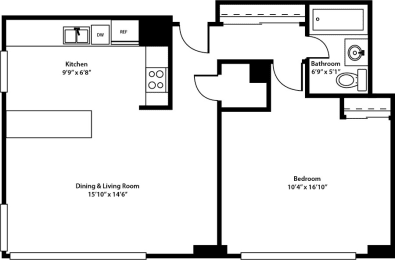 1 bed, 1 bath, 637 sqft, $1,393