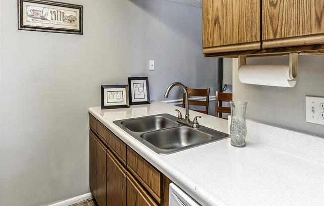 a kitchen with a sink and some cabinets