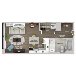 Studio, 1 bath, 384 sqft, $1,785