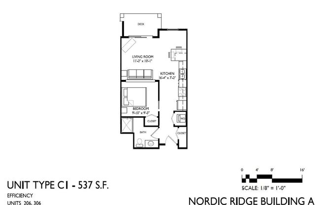 Studio, 1 bath, 551 sqft, $1,205, Unit 210