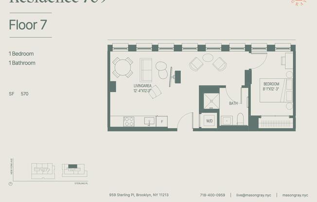 1 bed, 1 bath, 570 sqft, $3,356, Unit 709