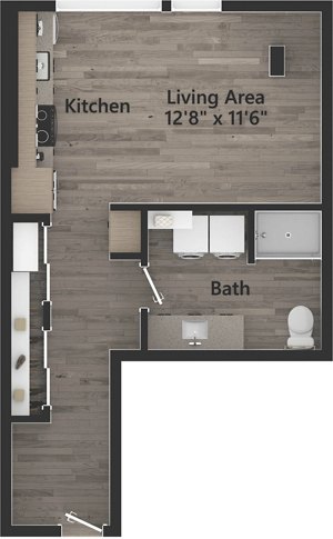Studio, 1 bath, 518 sqft, $2,544