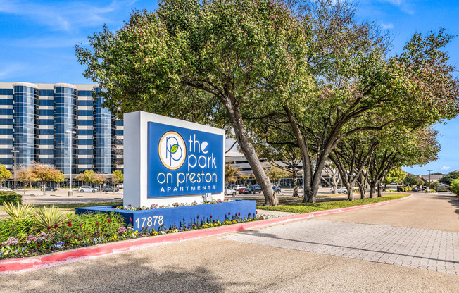 Monument Sign at The Park on Preston in Dallas, Texas, TX