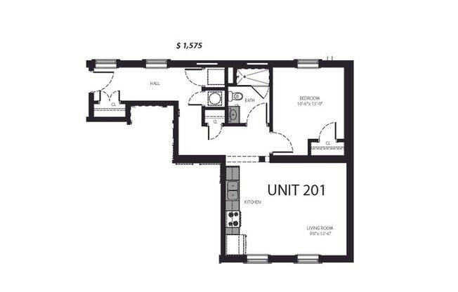 1 bed, 1 bath, 550 sqft, $1,400, Unit 201