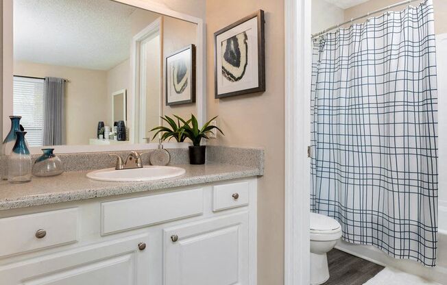 a bathroom with a shower and a sink and a toilet