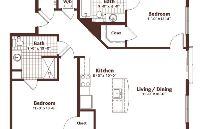 2 beds, 2 baths, 1,089 sqft, $3,564