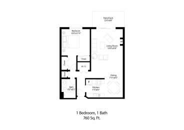 1 bed, 1 bath, 760 sqft, $1,370
