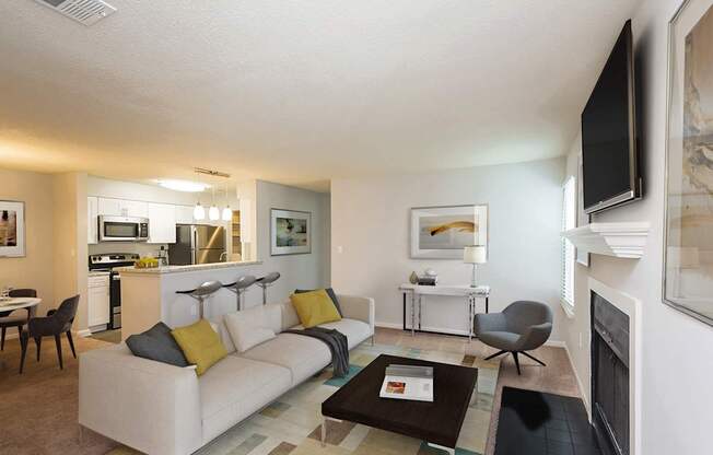 a living room with a couch and a coffee table