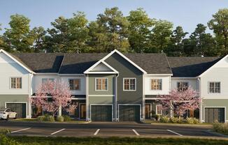 Townhomes near Boston at Modera South Shore feature an attached garage wired for EV charging.