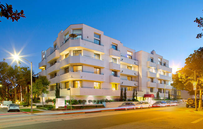 Exterior front view of an apartment building