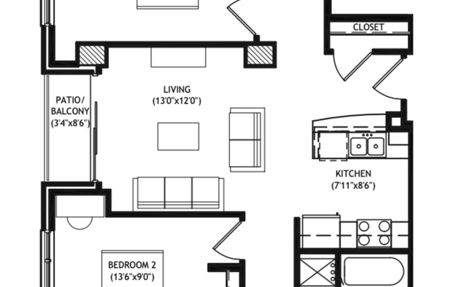 2 beds, 1 bath, 785 sqft, $3,150, Unit 704