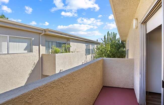 Balcony facing interior courtyard of Tilden 2 Apartments.