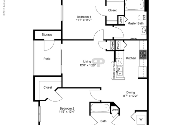 2 beds, 2 baths, 935 sqft, $1,579