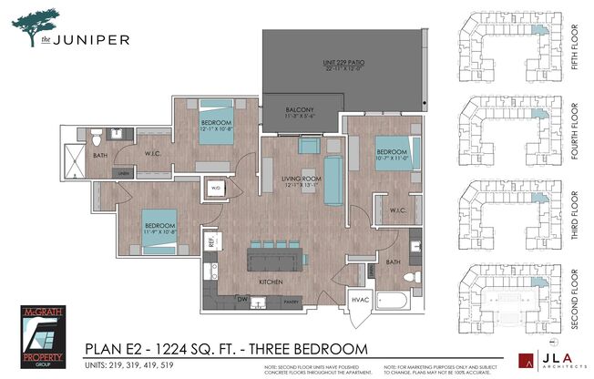 3 beds, 2 baths, 1,224 sqft, $2,295, Unit 219