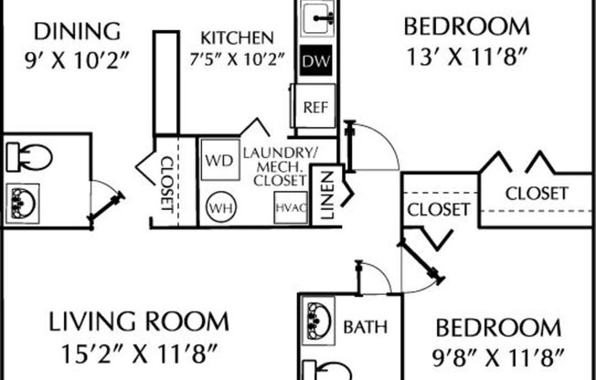 2 beds, 1.5 baths, 934 sqft, $1,632