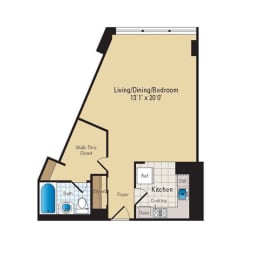 Studio, 1 bath, 490 sqft, $1,695