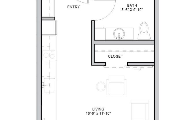 Studio, 1 bath, 429 sqft, $1,260, Unit 303