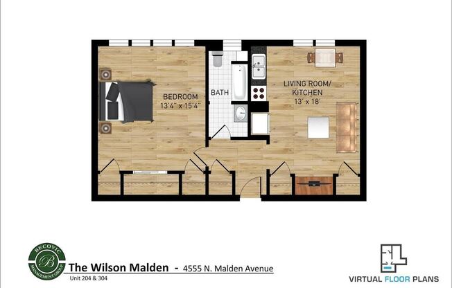 1 bed, 1 bath, 575 sqft, $1,800, Unit 204