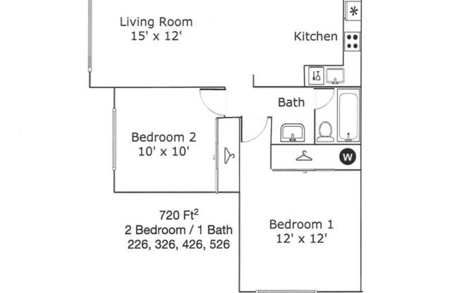 2 beds, 1 bath, 720 sqft, $1,995, Unit 526