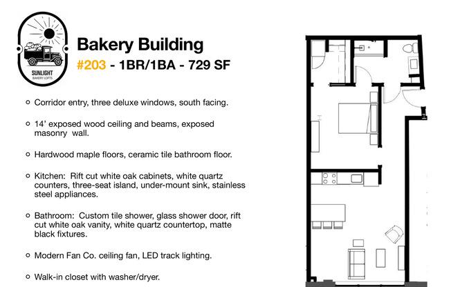 1 bed, 1 bath, 526 sqft, $1,225, Unit 203