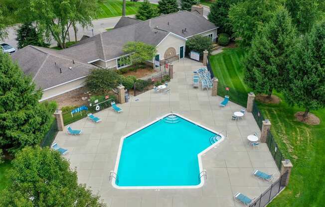 Aerial View Of Large Sundeck at The Highlands Apartments, Elkhart, 46514