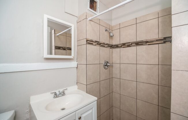 Bathroom with a large shower