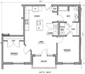 2 beds, 1 bath, 968 sqft, $1,901