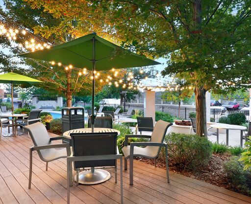 outdoor lounge area at Alvista Nine Mile, Asheville North Carolina