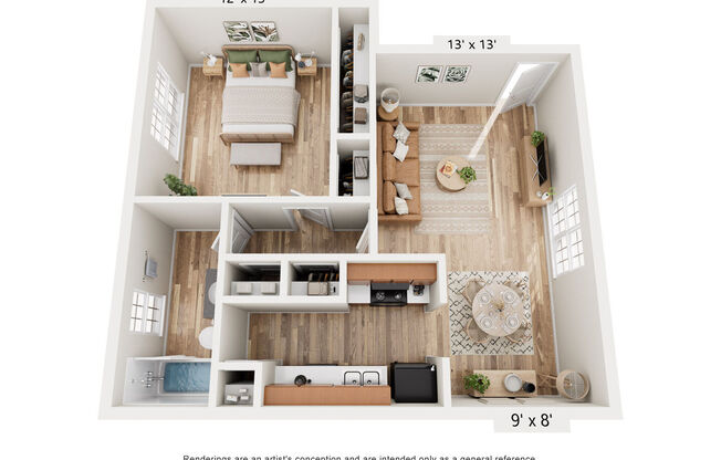 1 bed, 1 bath, 728 sqft, $1,300