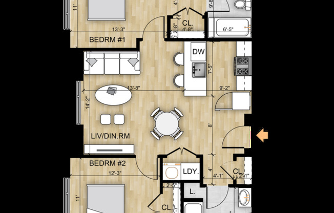 2 beds, 2 baths, 879 sqft, $2,770, Unit 207
