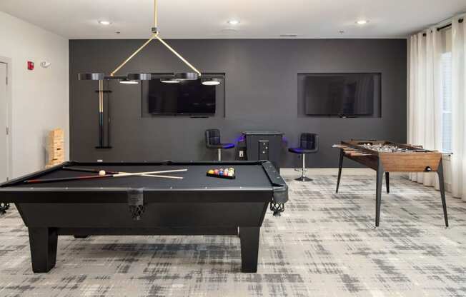 The S Lounge with Billiards, Foosball and Vintage Arcade Games at Abberly Solaire Apartment Homes, Garner, NC, 27529