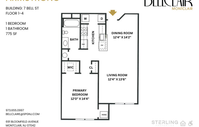 1 bed, 1 bath, 775 sqft, $2,885, Unit 1200-102
