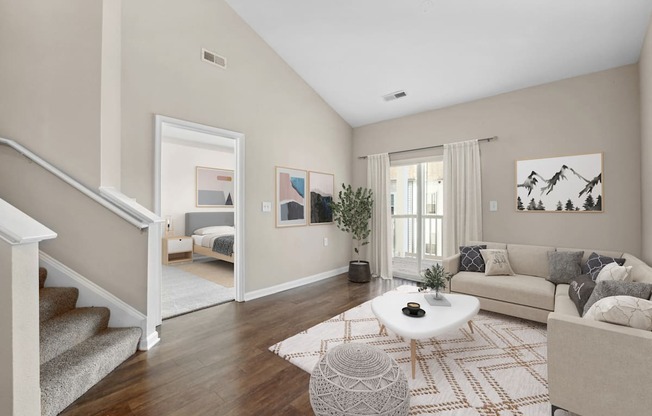 Virtually Staged Living Area at MetroPlace at Town Center, Camp Springs, Maryland