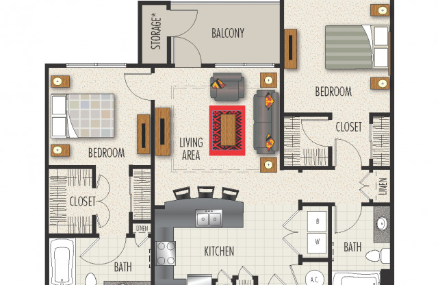 2 beds, 2 baths, 1,118 sqft, $1,705