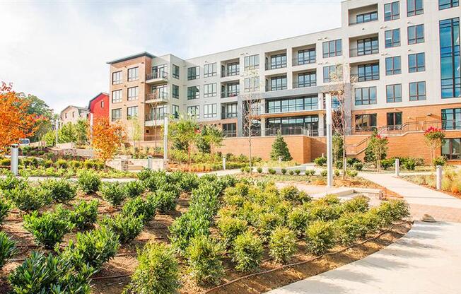 a garden in front of a building