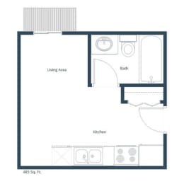 Studio, 1 bath, 485 sqft, $705