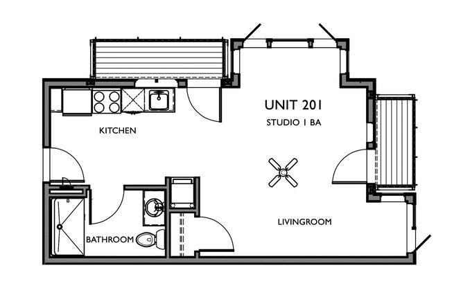 Studio, 1 bath, 455 sqft, $1,299, Unit 201