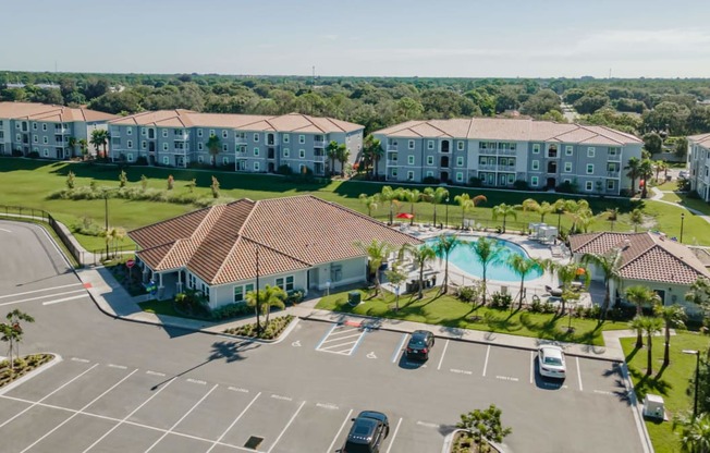 Aerial view of Trillium apartments clubhouse in Melbourne, fl