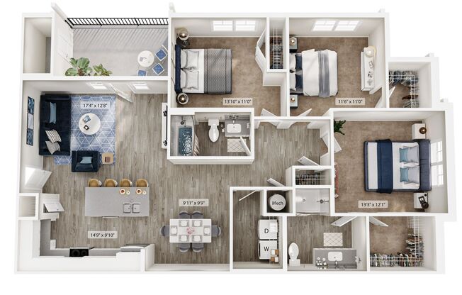 3 beds, 2 baths, 1,390 sqft, $2,405, Unit 1580-301