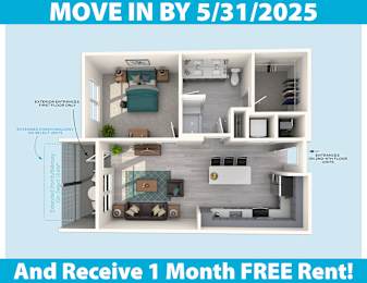 1 bed, 1 bath, 749 sqft, $1,850