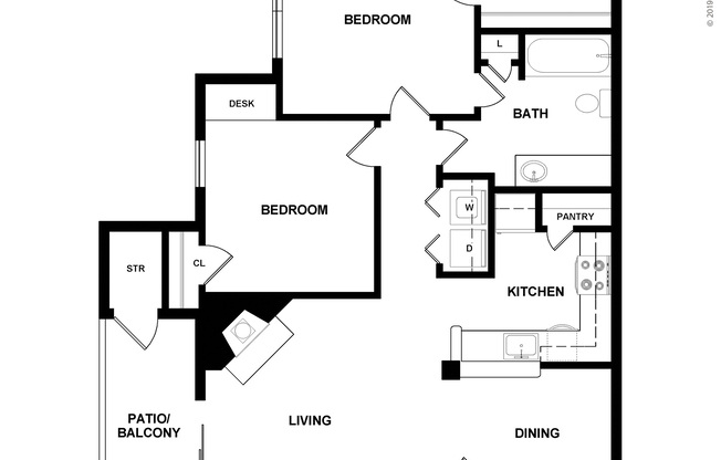 2 beds, 1 bath, 908 sqft, $1,260