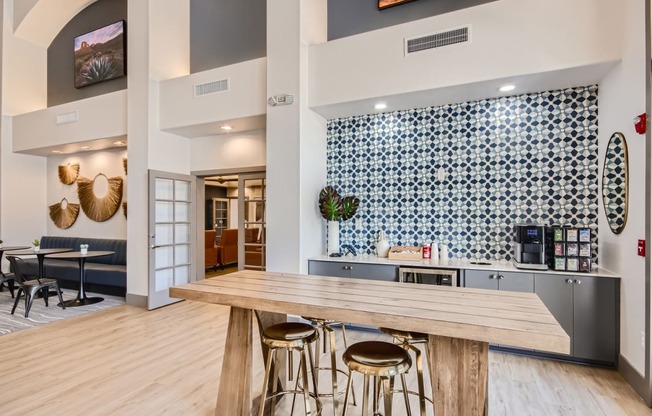 the reserve at city center spacious kitchen with island and bar stools