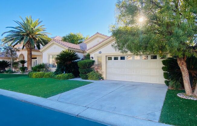 Single story 2,055sqft home with gorgeous golf course view inside Guard gated Rhodes Ranch community.