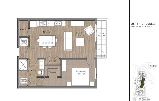 1 bed, 1 bath, 733 sqft, $1,865, Unit 509