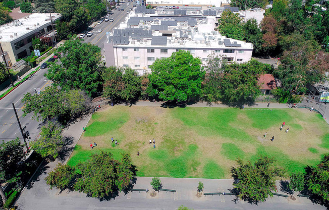 Drone view of Carpenter School, next door to building.