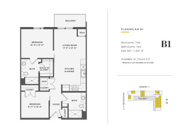 1 bed, 2 baths, 927 sqft, $2,531