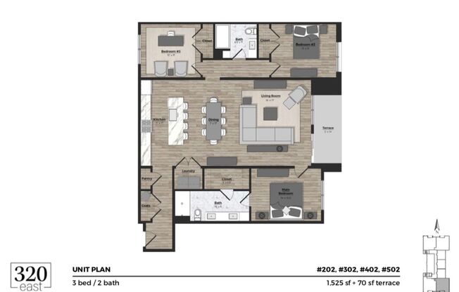 3 beds, 2 baths, 1,525 sqft, $2,600, Unit 202